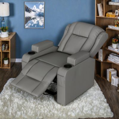 Fauteuil de massage électrique gris avec USB, porte-gobelets, télécommande, fonction inclinable, vibration et chauffage