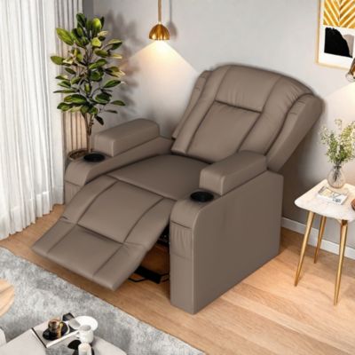 Fauteuil de massage électrique marron avec USB, porte-gobelets, télécommande, fonction inclinable, vibration et chauffage