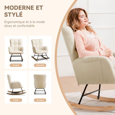 Fauteuil de relaxation avec accoudoirs, fauteuil club en peluche teddy, fauteuil à bascule, charge maximale 150 kg