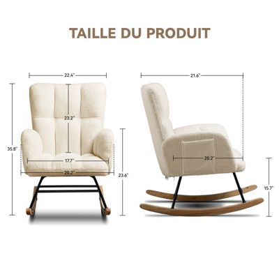 Fauteuil de relaxation avec accoudoirs, fauteuil club en peluche teddy, fauteuil à bascule, charge maximale 150 kg