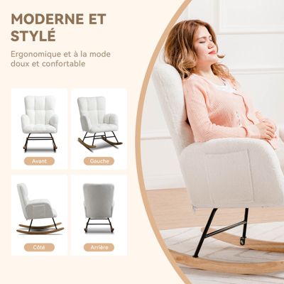 Fauteuil de relaxation avec accoudoirs, fauteuil club en peluche teddy, fauteuil à bascule, charge maximale 150 kg