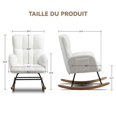 Fauteuil de relaxation avec accoudoirs, fauteuil club en peluche teddy, fauteuil à bascule, charge maximale 150 kg