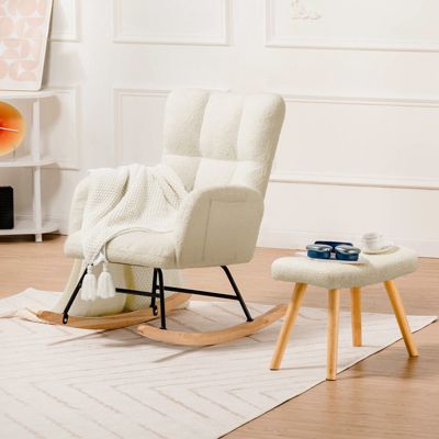 Fauteuil de relaxation avec accoudoirs repose-pieds, fauteuil club en peluche teddy, fauteuil à bascule, charge maximale 150 kg