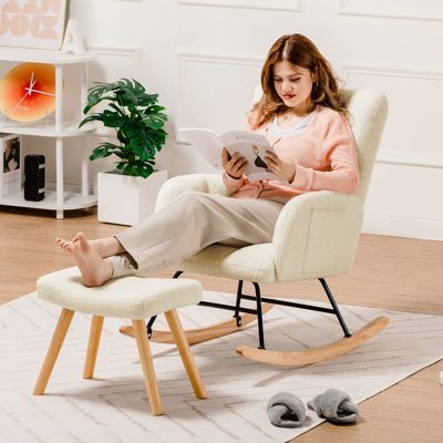 Fauteuil de relaxation avec accoudoirs repose-pieds, fauteuil club en peluche teddy, fauteuil à bascule, charge maximale 150 kg
