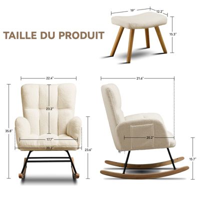 Fauteuil de relaxation avec accoudoirs repose-pieds, fauteuil club en peluche teddy, fauteuil à bascule, charge maximale 150 kg