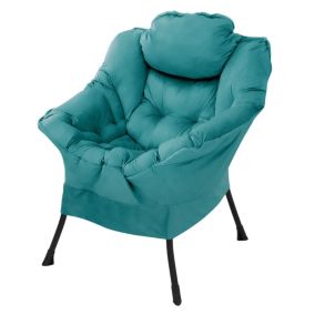 Fauteuil de relaxation bleu, chaise de salon avec accoudoirs et poches latérales, chaise TV avec oreillers, chaise longue