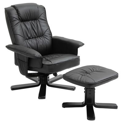 Fauteuil de relaxation CHARLY avec repose-pieds pouf siège pivotant dossier iinclinable en synthétique noir et pieds noir