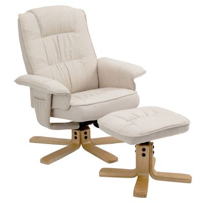Fauteuil de relaxation CHARLY avec repose-pieds pouf siège pivotant dossier inclinable assise rembourrée relax, en tissu beige