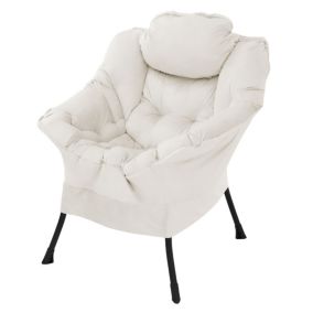 Fauteuil de relaxation crème, Fauteuil de salon avec accoudoirs & poche latérale, Fauteuil de télévision avec coussin