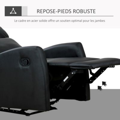 Fauteuil de relaxation inclinable 170 degrés avec repose-pied ajustable revêtement synthétique noir