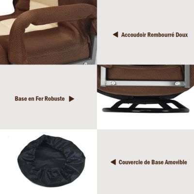 Fauteuil de Relaxion Pliable Dossier Réglable sur 5 Positions Chaise de Plancher Cafe