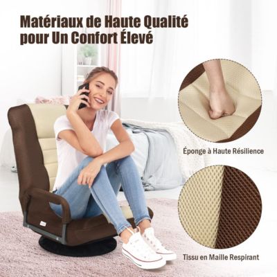 Fauteuil de Relaxion Pliable Dossier Réglable sur 5 Positions Chaise de Plancher Cafe