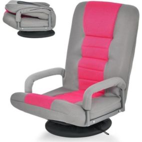 Fauteuil de Relaxion Pliable Pivotante a Dossier Reglable sur 5 Positions Chaise de Plancher 85x75x55CM Rose