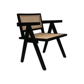 Fauteuil de salle à manger - 56x60x78 - Noir-naturel - Acajou-rotin