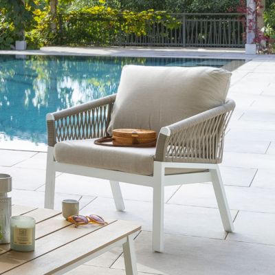 Fauteuil de salon de jardin "Oriengo" taupe & blanc en aluminium traité époxy - Hespéride