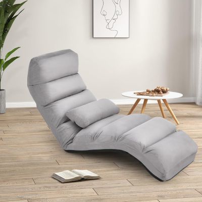 Fauteuil de Sol 175x55x20CM avec Dossier Inclinable Réglable sur 5 Niveaux Canapé Paresseux avec Coussin Gris