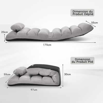 HOMCOM Floor Chair Lazy Sofa Convertible Sofa Bed Reclining Backrest 5 Positions Imitation Linen Fabric – 72 x 71 x 60 cm – Grey