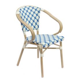 Fauteuil de terrasse bistrot parisien en aluminium et rotin bleu  Oviala