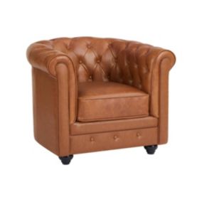 Fauteuil en cuir de vachette camel CHESTERFIELD