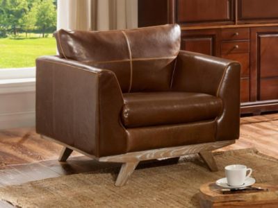 Fauteuil en cuir vieilli ALEGAN - Marron