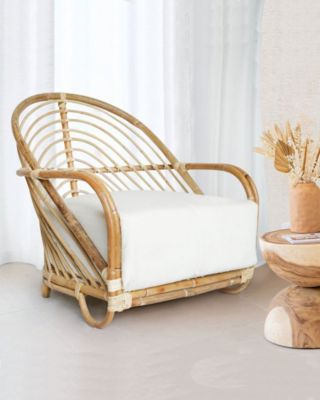 Fauteuil en rotin tressé et coussin Blanc - Uniqka