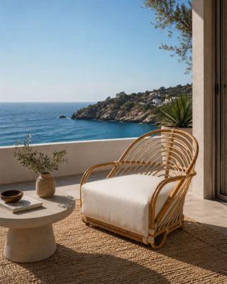 Fauteuil en rotin tressé et coussin Blanc - Uniqka
