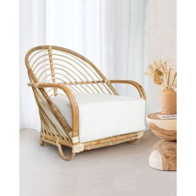 Fauteuil en rotin tressé et coussin Blanc - Uniqka