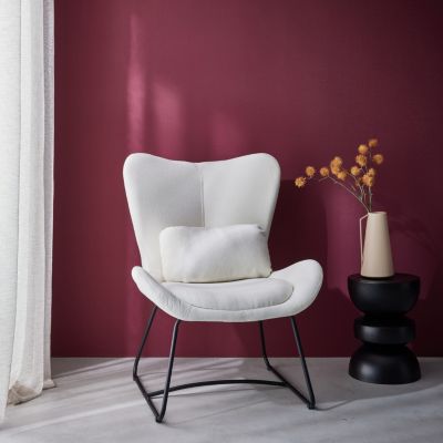 Fauteuil en tissu blanc avec coussin fournis NINA L 75 x P 78 x H 101cm