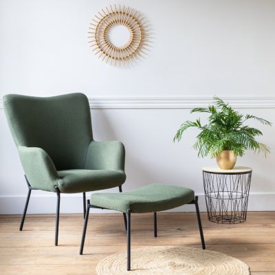 Fauteuil en tissu boucle vert kaki avec repose-pieds EIRA - HAPPY GARDEN