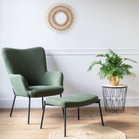 Fauteuil en tissu boucle vert kaki avec repose-pieds EIRA - HAPPY GARDEN
