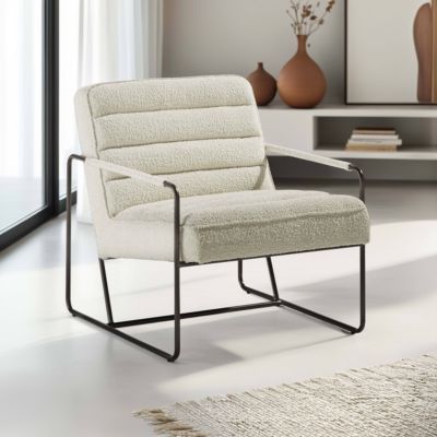 Fauteuil en tissu bouclette ivoire Oviala