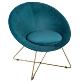 Fauteuil en velours esprit sixties (76x67x73 cm - Bleu Canard)