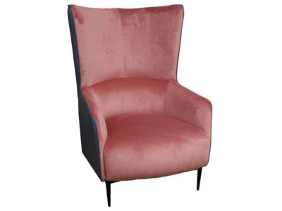 Fauteuil en velours rose et structure anthracite MENDOCINO