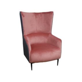 Fauteuil en velours rose et structure anthracite MENDOCINO