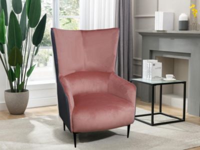 Fauteuil en velours rose et structure anthracite MENDOCINO