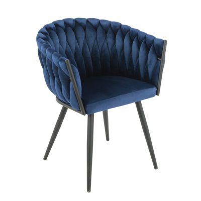 Fauteuil en velours tressé bleu foncé pieds métal noir - BOWI