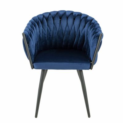 Fauteuil en velours tressé bleu foncé pieds métal noir - BOWI