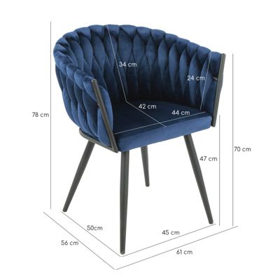 Fauteuil en velours tressé bleu foncé pieds métal noir - BOWI