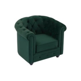 Fauteuil en velours vert CHESTERFIELD