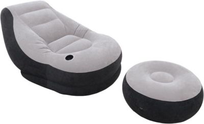Fauteuil Gonflable avec Repose Pieds Gris et Noir pour Salon et Jardin