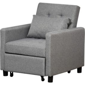 Fauteuil Gris - Canapé-lit Convertible 1 Place avec Dossier Inclinable 3 Positions + Accoudoirs + Coussin