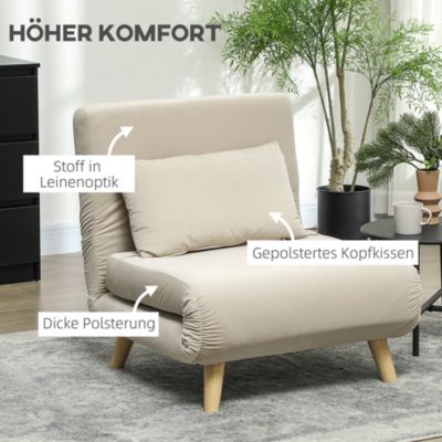 Fauteuil-lit pliable en velours avec coussin décoratif et dossier inclinable, Chaise relax pratique pour salon, couleur beige