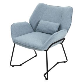 Fauteuil lounge bleu, Fauteuil de relaxation avec revêtement en lin et pieds métalliques noirs