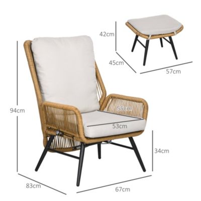 Fauteuil lounge de jardin inclinable avec repose-pied coussins inclus résine tressée aspect rotin