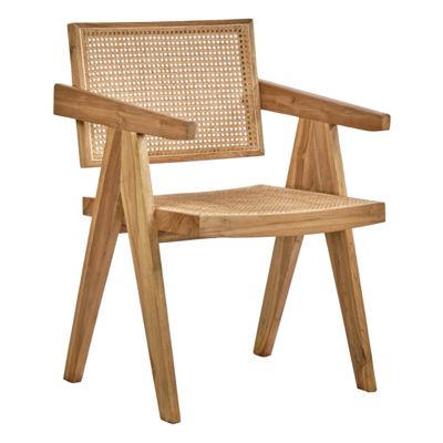 Fauteuil lounge en bois massif avec cannage en rotin - BRUNO