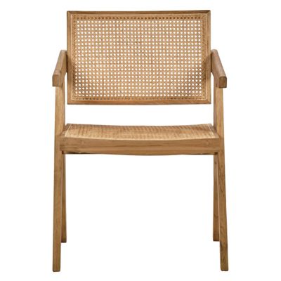 Fauteuil lounge en bois massif avec cannage en rotin - BRUNO