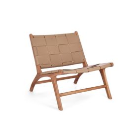 Fauteuil lounge en bois teck et cuir pleine fleur - ROBERT