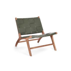 Fauteuil lounge en bois teck et cuir pleine fleur - ROBERT