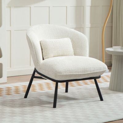 Fauteuil lounge en tissu chenillé blanc piètement métal noir - GASBY