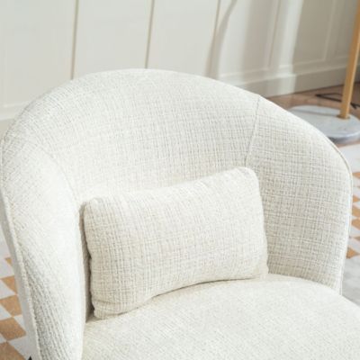 Fauteuil lounge en tissu chenillé blanc piètement métal noir - GASBY